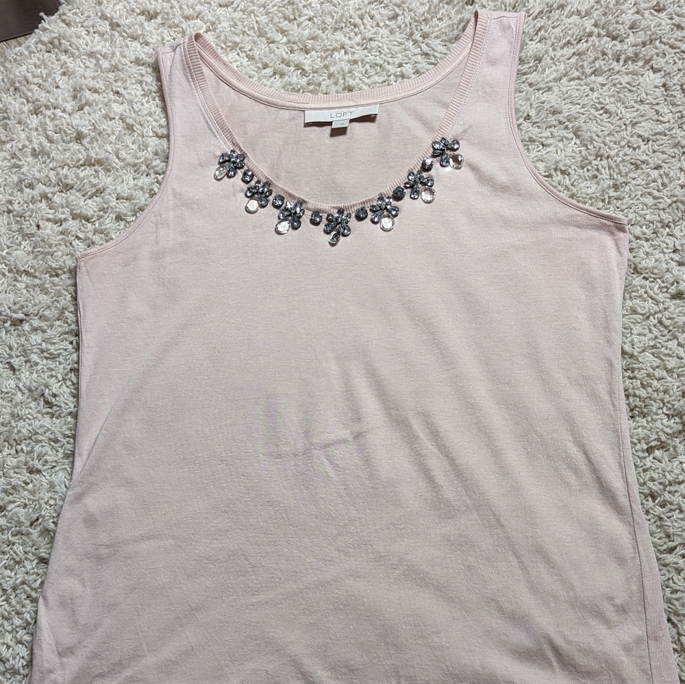 LOFT Light Pink Embellished Tank Top